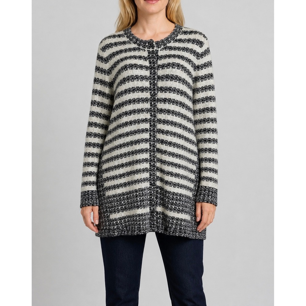Nic+Zoe Striped Longline Cardigan Womens Large Blue Soft Knit Snap Front Sweater